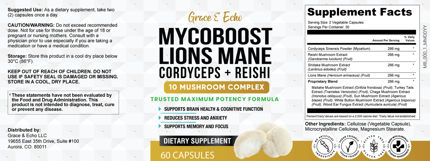 MycoBoost - Lion's Mane + Cordyceps + Reishi, 10 Mushroom Complex